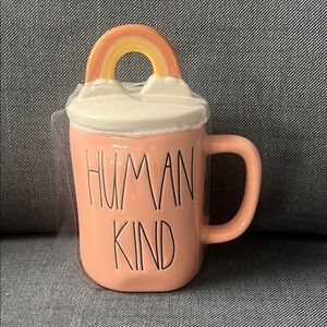Rae Dunn Human Kind Peach Mug with Rainbow Lid